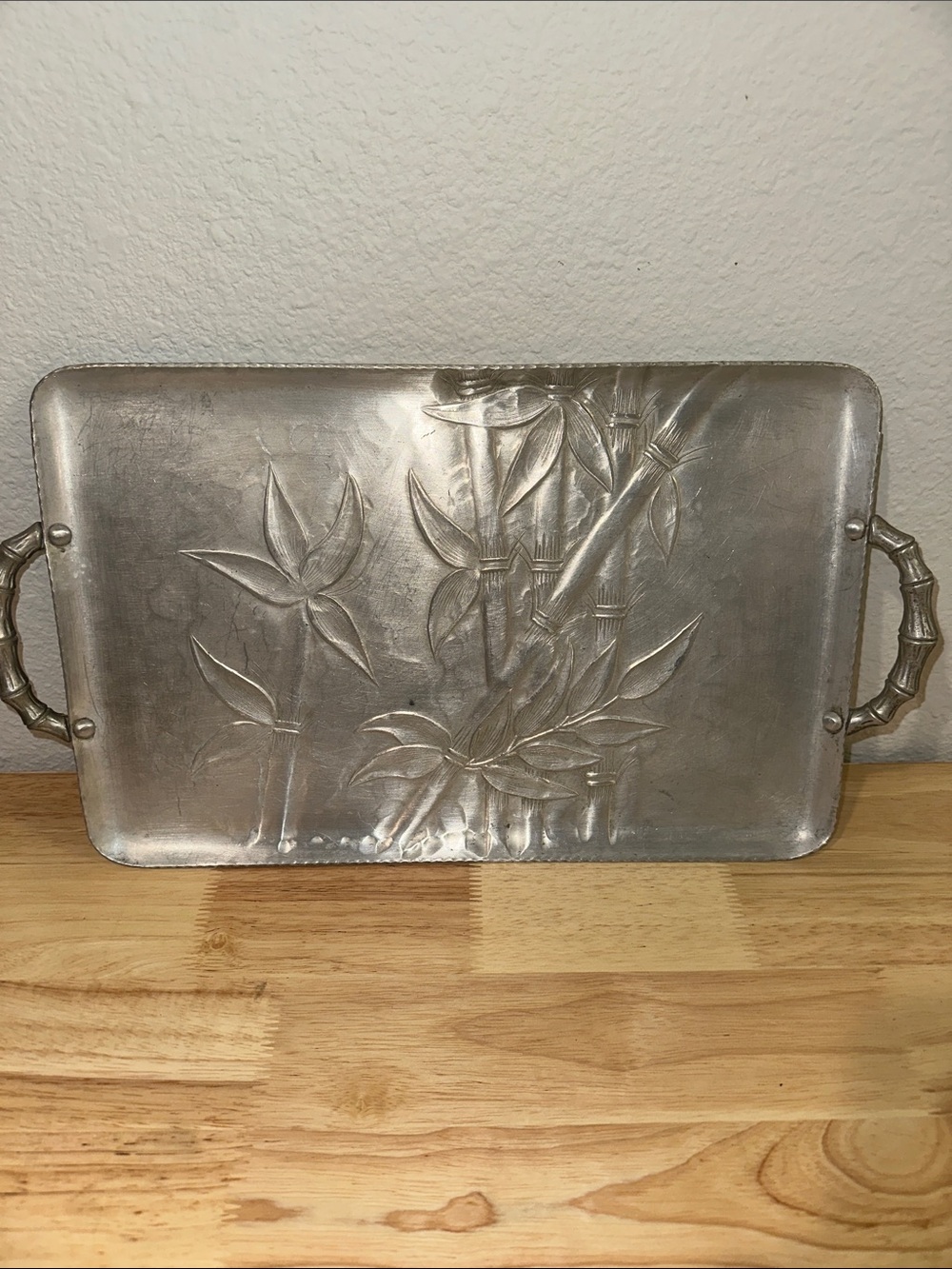 Everlast Metal Hand Forged Aluminum Serving Tray Bali Bamboo MCM